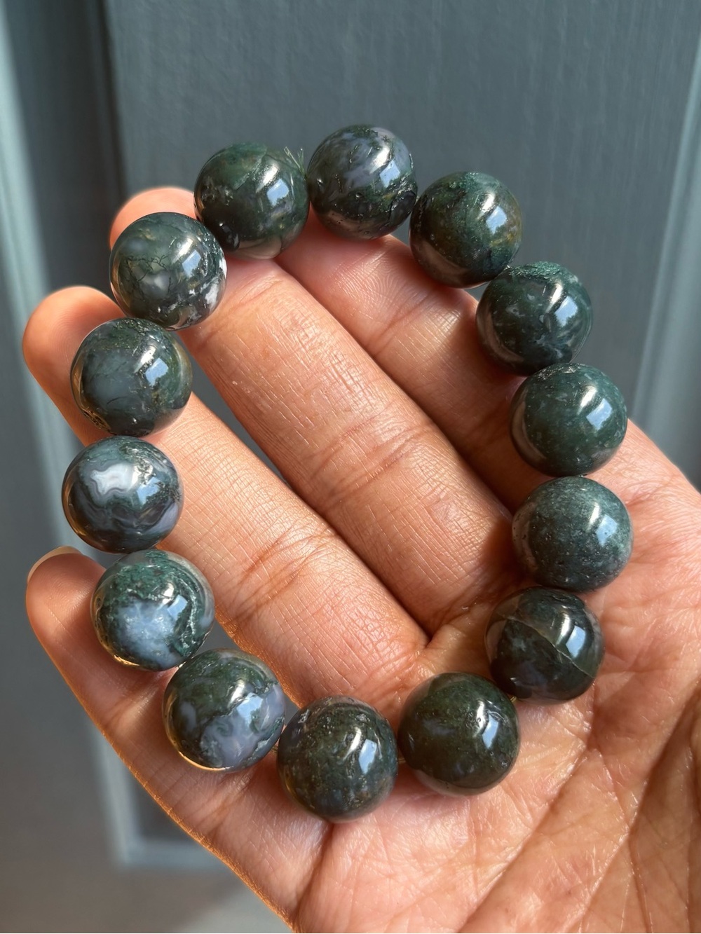 Chunky Moss Agate Crystal Bracelet 16mm